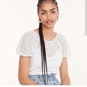 J. Crew V-Back Puff-Sleeve Eyelet Top -‎ White - Size 14 Womens EUC